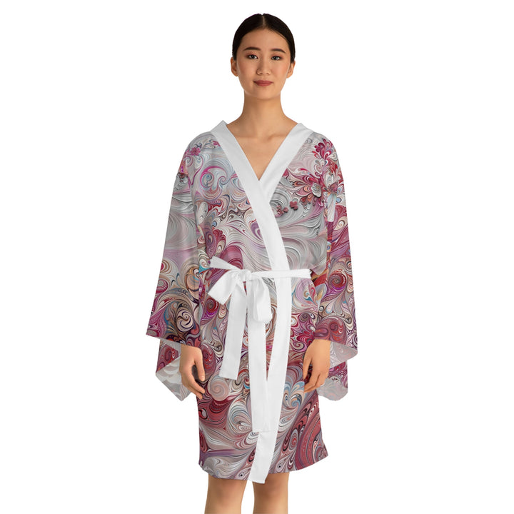 Floral Swirl Symphony - Long Sleeve Kimono Robe - All Over Prints - g(0D·IO) - XS - Black -