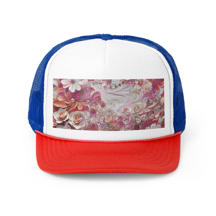 Floral Swirl Symphony - Trucker Hat - Hats - g(0D·IO) - Blue/Red - One size -