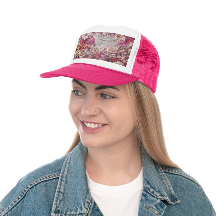 Floral Swirl Symphony - Trucker Hat - Hats - g(0D·IO) - Pink - One size -