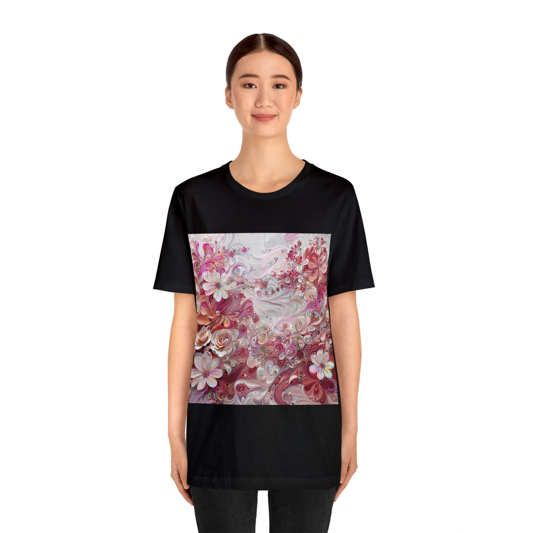 Floral Swirl Symphony - Unisex Jersey Short Sleeve Tee - T-Shirt - g(0D·IO) - Black - S -