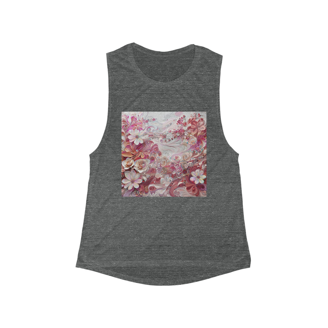 Floral Swirl Symphony - Women's Flowy Scoop Muscle Tank - Tank Top - g(0D·IO) - S - Asphalt Slub -