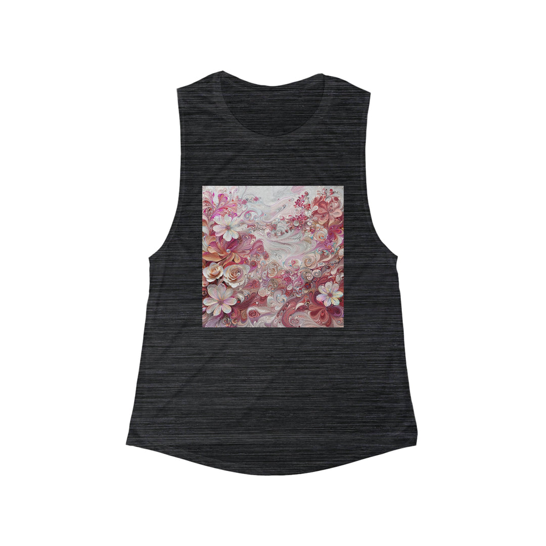 Floral Swirl Symphony - Women's Flowy Scoop Muscle Tank - Tank Top - g(0D·IO) - S - Black Slub -