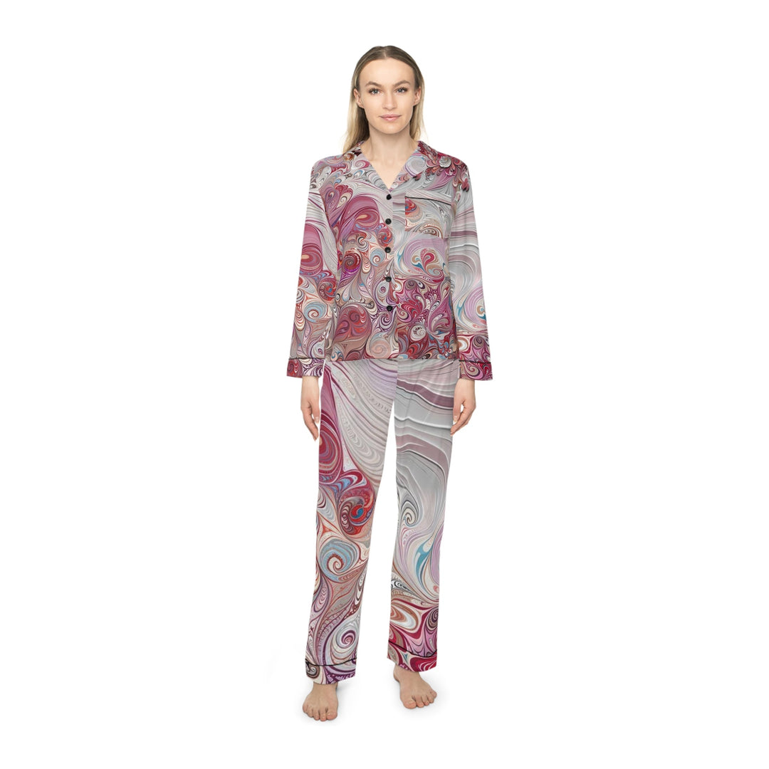 Floral Swirl Symphony - Women's Satin Pajamas - All Over Prints - g(0D·IO) - XS/S - Black -