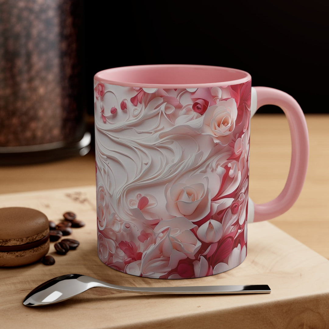 Floral Swirls Abstraction - Accent Coffee Mug - Mug - g(0D·IO) - Pink - 11oz -