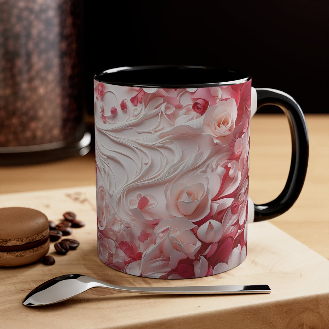 Floral Swirls Abstraction - Accent Coffee Mug - Mug - g(0D·IO) - Pink - 11oz -