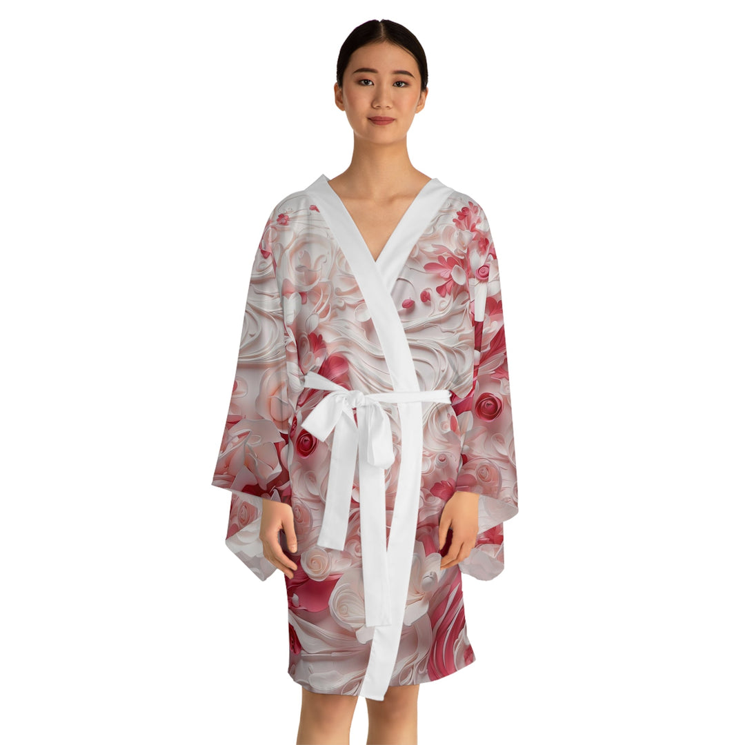 Floral Swirls Abstraction - Long Sleeve Kimono Robe - All Over Prints - g(0D·IO) - XS - Black -