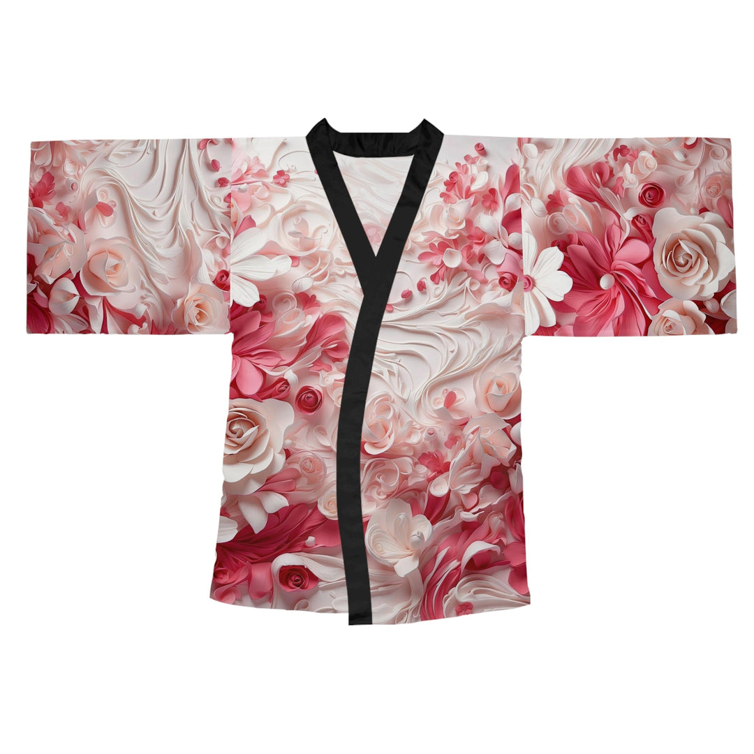 Floral Swirls Abstraction - Long Sleeve Kimono Robe - All Over Prints - g(0D·IO) - XS - Black -