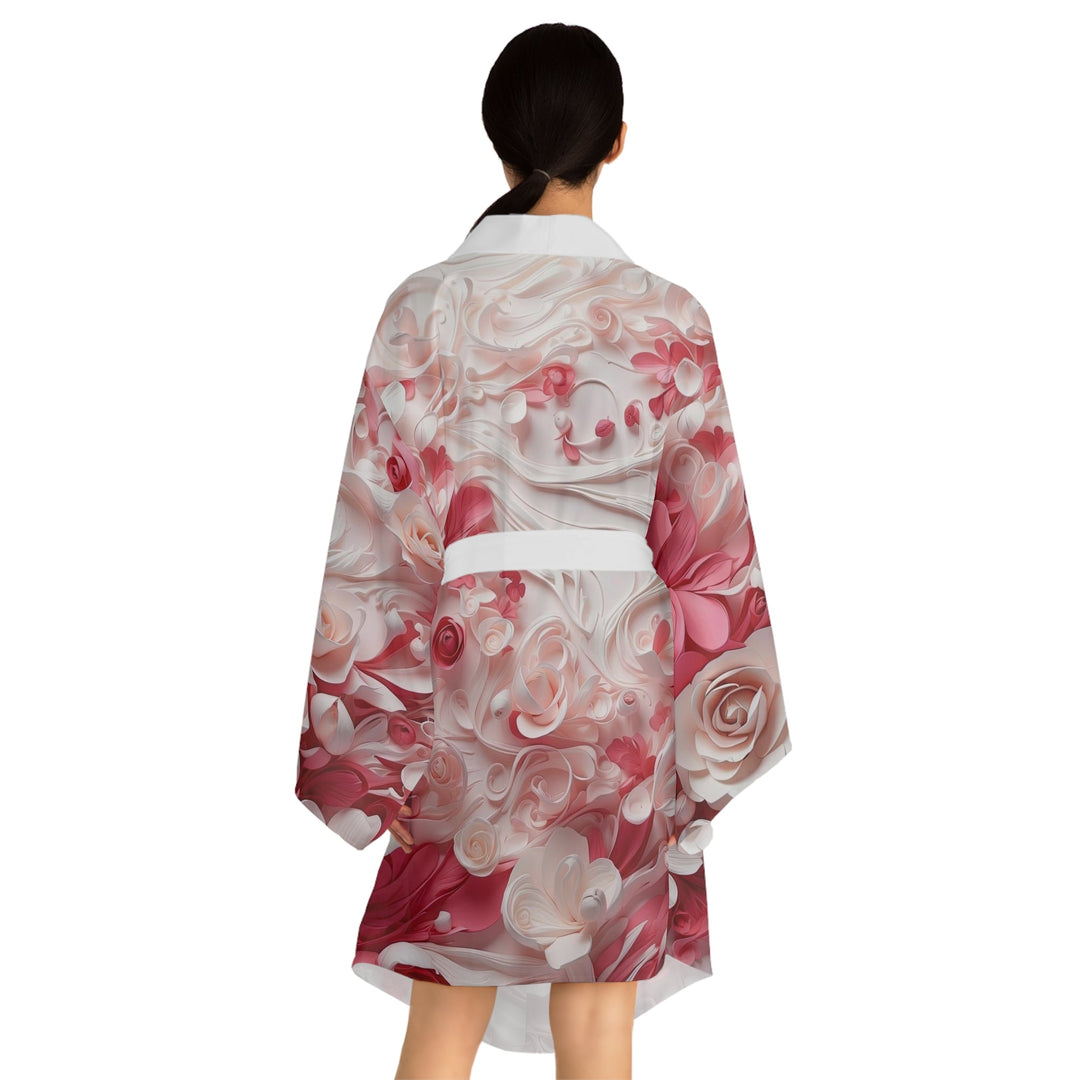 Floral Swirls Abstraction - Long Sleeve Kimono Robe - All Over Prints - g(0D·IO) - XS - Black -