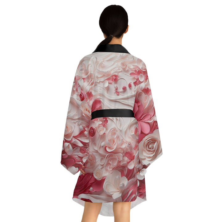 Floral Swirls Abstraction - Long Sleeve Kimono Robe - All Over Prints - g(0D·IO) - XS - Black -