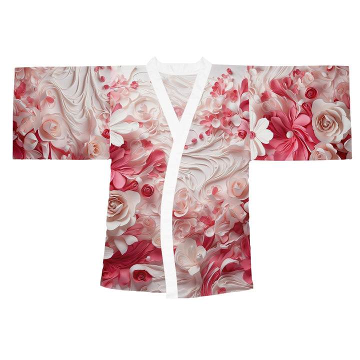 Floral Swirls Abstraction - Long Sleeve Kimono Robe - All Over Prints - g(0D·IO) - XS - White -