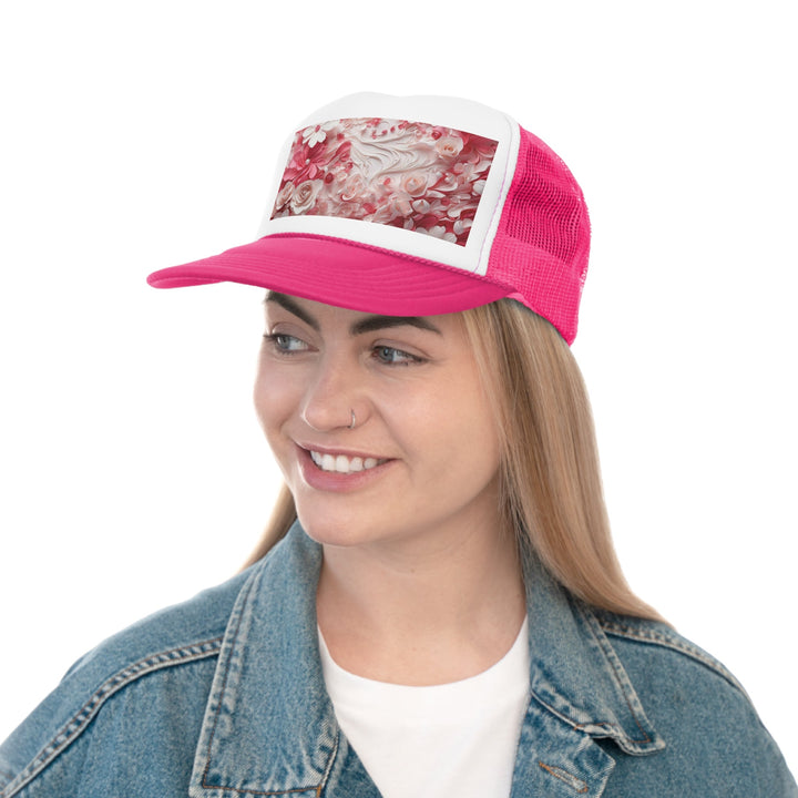 Floral Swirls Abstraction - Trucker Hat - Hats - g(0D·IO) - Pink - One size -