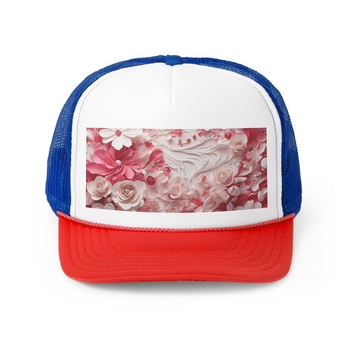 Floral Swirls Abstraction - Trucker Hat - Hats - g(0D·IO) - Blue/Red - One size -