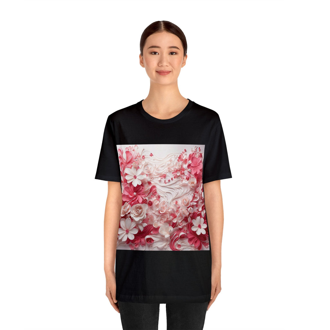 Floral Swirls Abstraction - Unisex Jersey Short Sleeve Tee - T-Shirt - g(0D·IO) - Black - S -