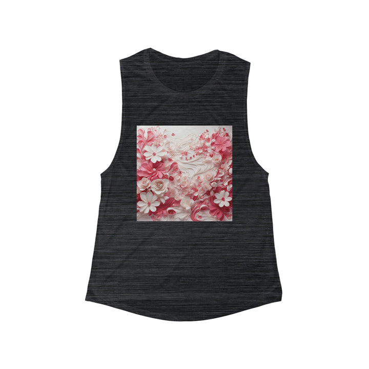 Floral Swirls Abstraction - Women's Flowy Scoop Muscle Tank - Tank Top - g(0D·IO) - S - Black Slub -