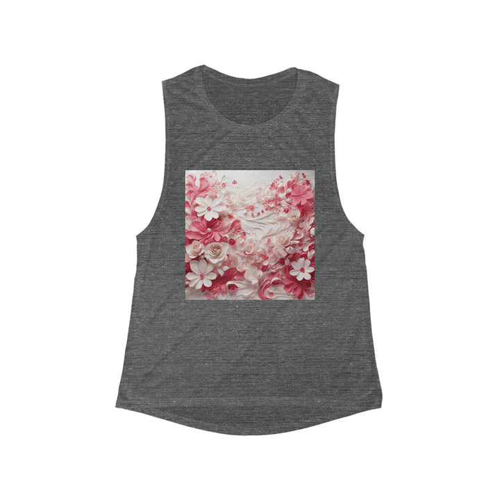 Floral Swirls Abstraction - Women's Flowy Scoop Muscle Tank - Tank Top - g(0D·IO) - S - Asphalt Slub -