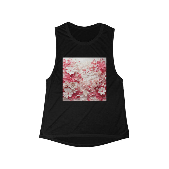 Floral Swirls Abstraction - Women's Flowy Scoop Muscle Tank - Tank Top - g(0D·IO) - S - Black -