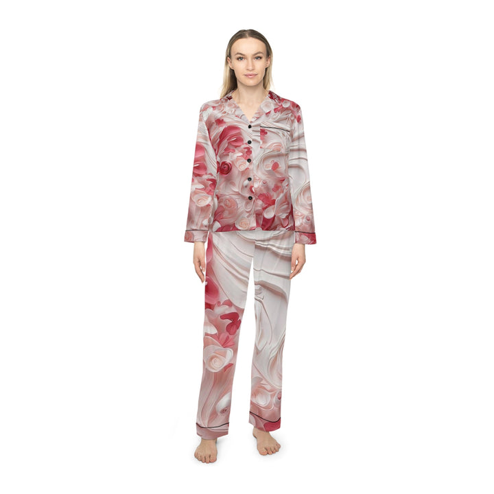 Floral Swirls Abstraction - Women's Satin Pajamas - All Over Prints - g(0D·IO) - XS/S - Black -