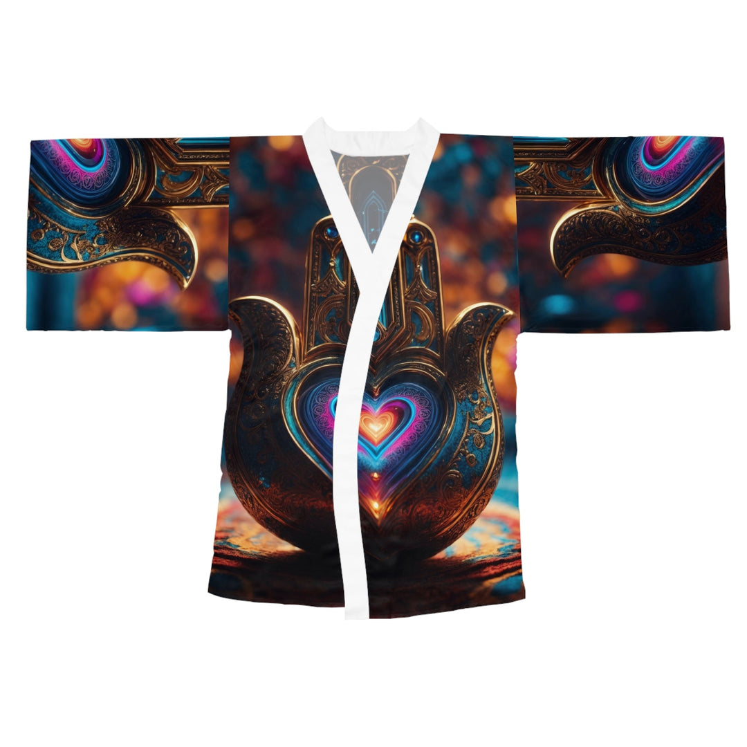 Illuminated Heart Lamp - Long Sleeve Kimono Robe - All Over Prints - g(0D·IO) - XS - White -