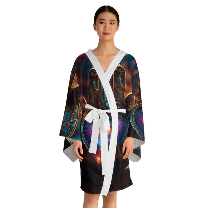 Illuminated Heart Lamp - Long Sleeve Kimono Robe - All Over Prints - g(0D·IO) - XS - Black -