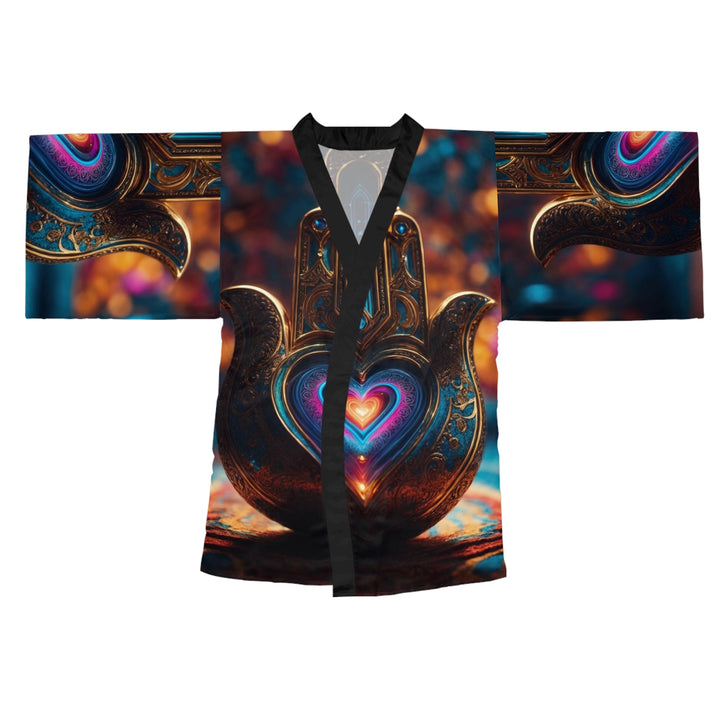 Illuminated Heart Lamp - Long Sleeve Kimono Robe - All Over Prints - g(0D·IO) - XS - Black -