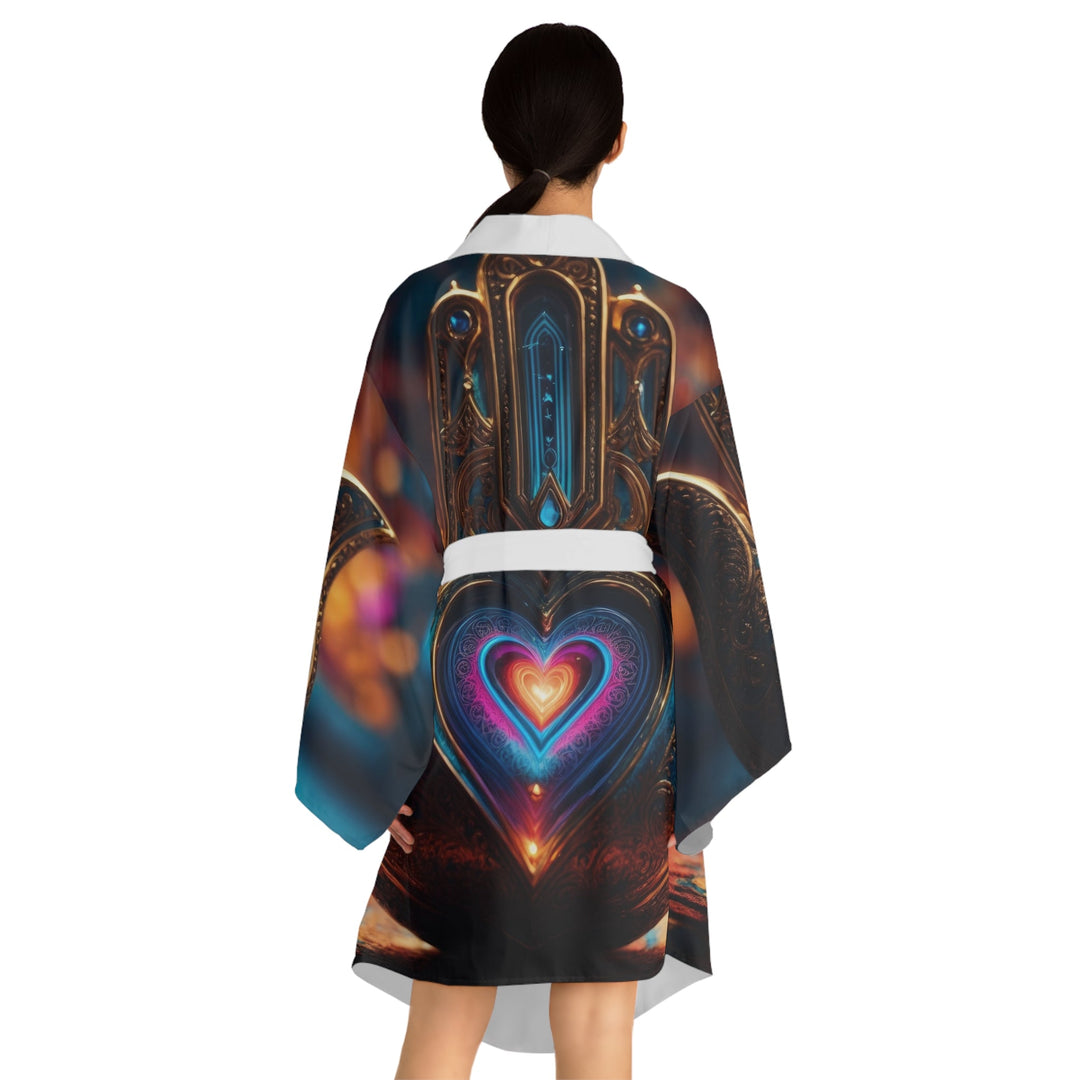 Illuminated Heart Lamp - Long Sleeve Kimono Robe - All Over Prints - g(0D·IO) - XS - Black -