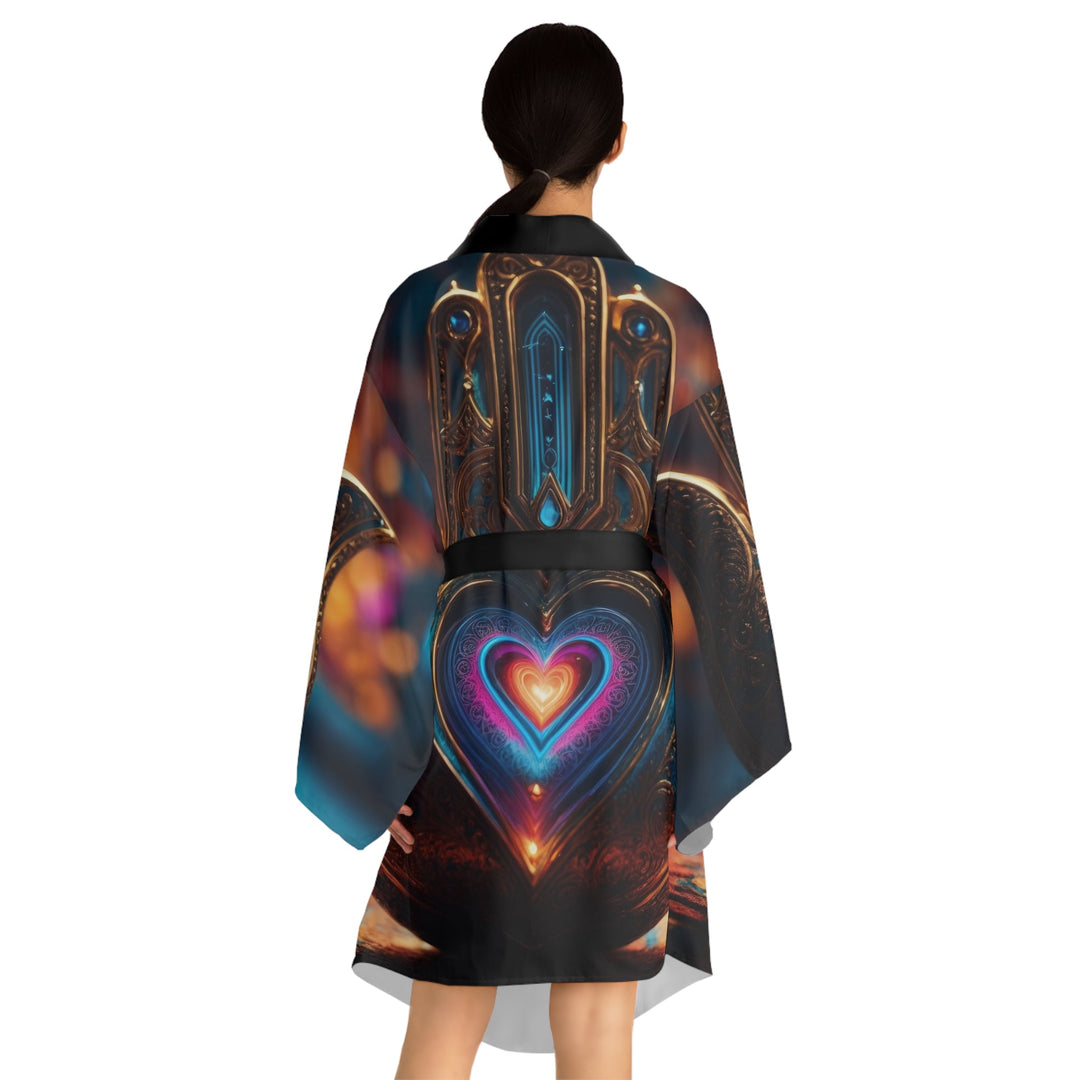 Illuminated Heart Lamp - Long Sleeve Kimono Robe - All Over Prints - g(0D·IO) - XS - Black -