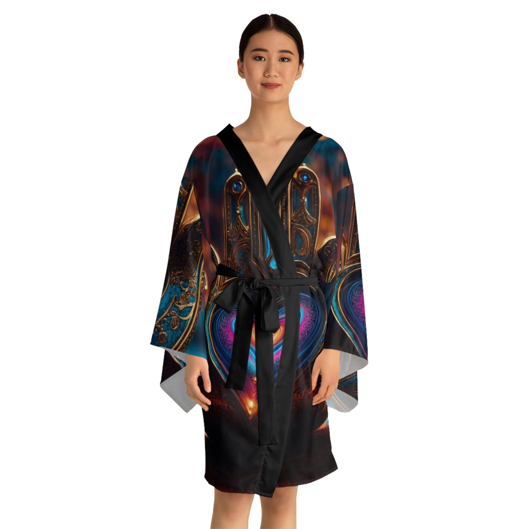 Illuminated Heart Lamp - Long Sleeve Kimono Robe - All Over Prints - g(0D·IO) - XS - Black -