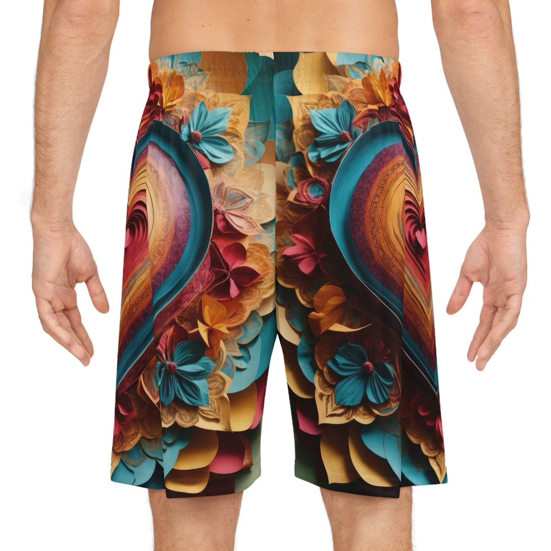 Infinite Layered Heart - AOP Basketball Shorts - All Over Prints - g(0D·IO) - Seam thread color automatically matched to design - XS -