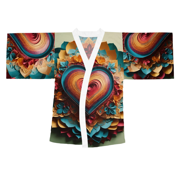 Infinite Layered Heart - Long Sleeve Kimono Robe - All Over Prints - g(0D·IO) - XS - White -