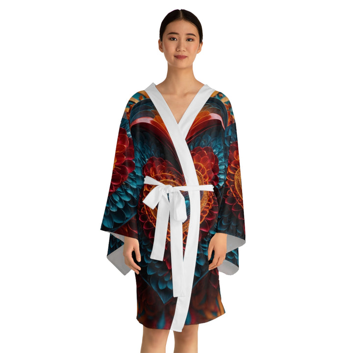 Infinite Layered Heart - Long Sleeve Kimono Robe - All Over Prints - g(0D·IO) - XS - Black -