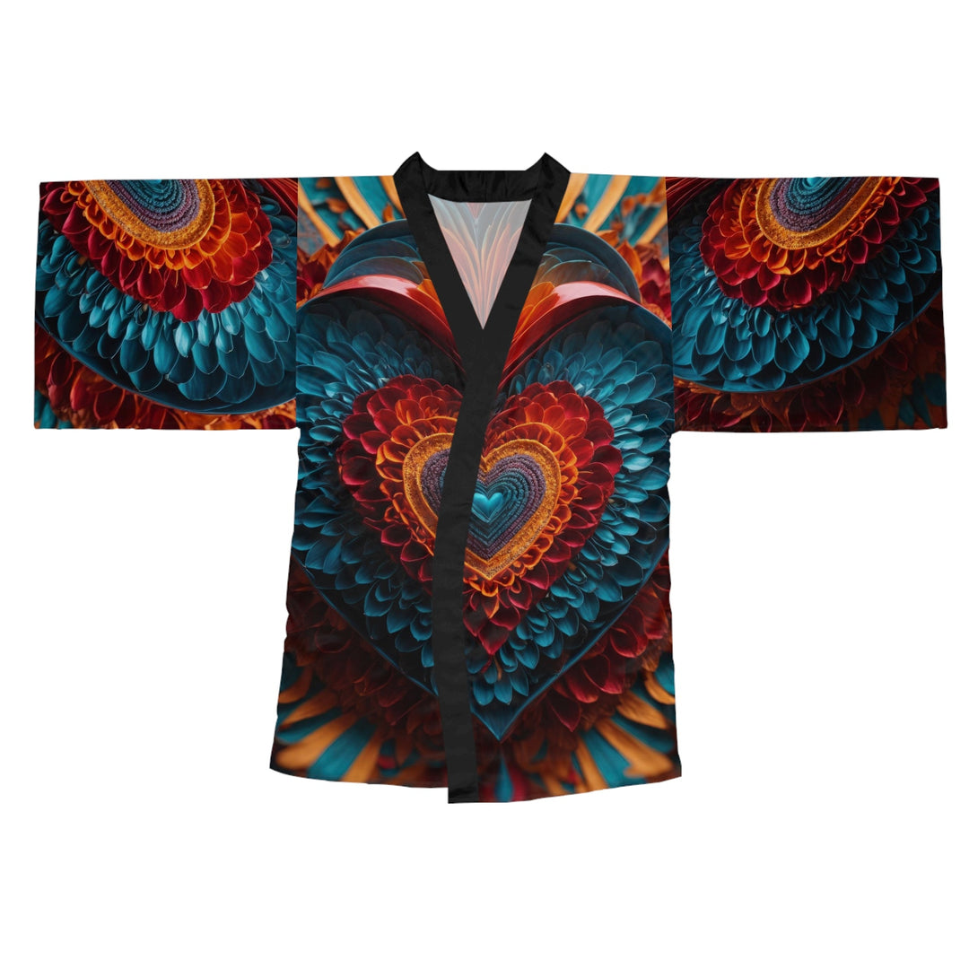 Infinite Layered Heart - Long Sleeve Kimono Robe - All Over Prints - g(0D·IO) - XS - Black -