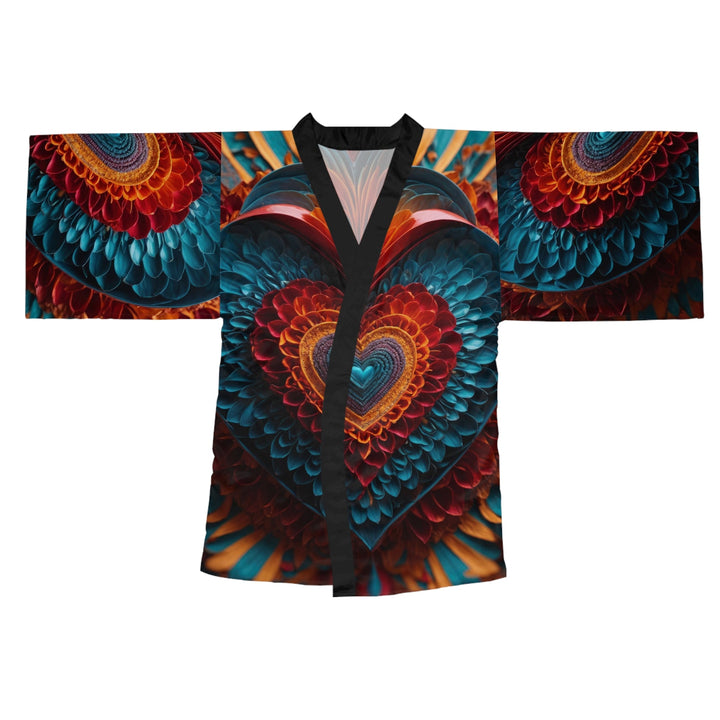 Infinite Layered Heart - Long Sleeve Kimono Robe - All Over Prints - g(0D·IO) - XS - Black -