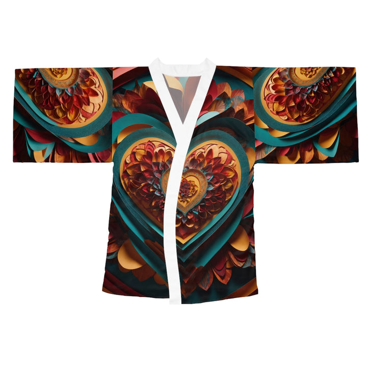 Infinite Layered Heart - Long Sleeve Kimono Robe - All Over Prints - g(0D·IO) - XS - White -