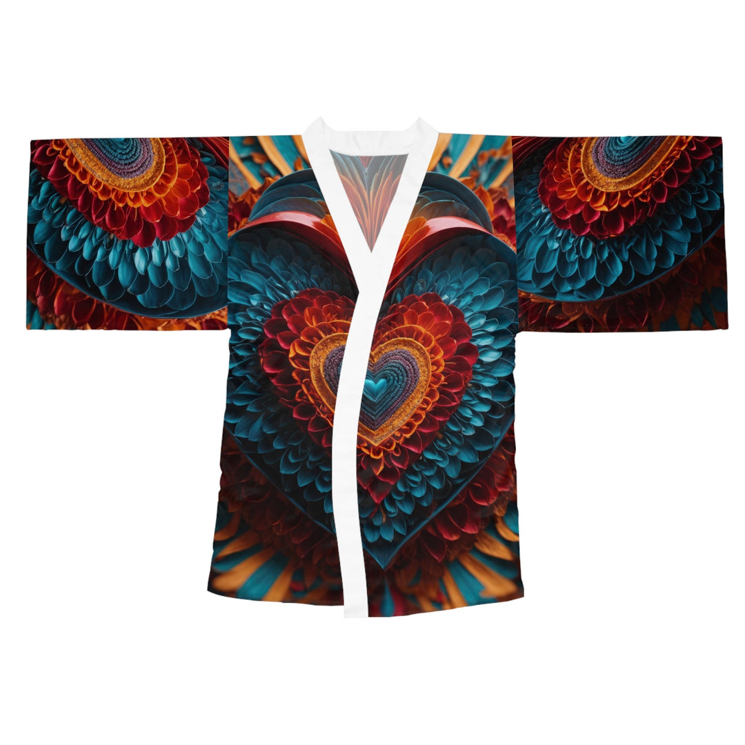 Infinite Layered Heart - Long Sleeve Kimono Robe - All Over Prints - g(0D·IO) - XS - White -