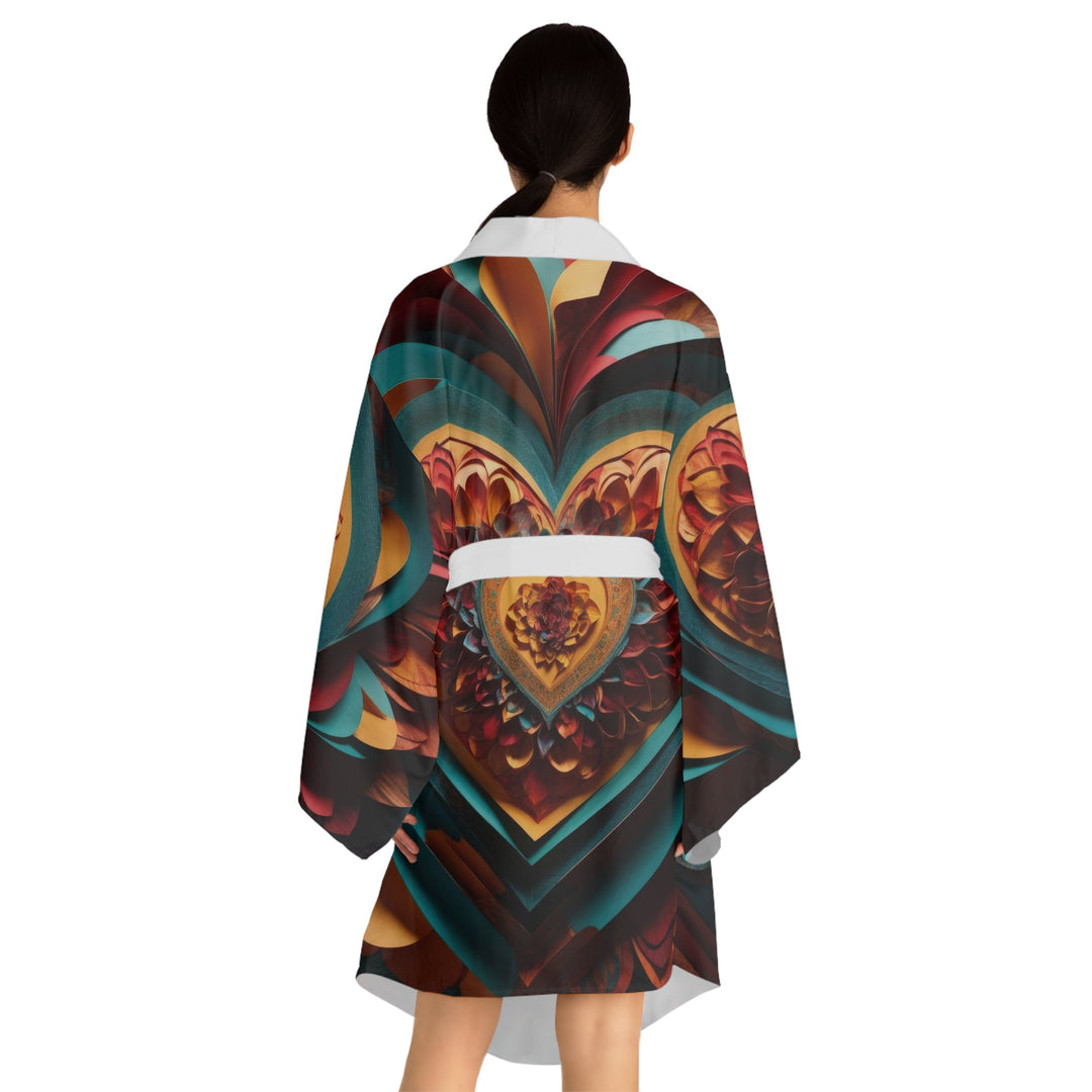 Infinite Layered Heart - Long Sleeve Kimono Robe - All Over Prints - g(0D·IO) - XS - Black -