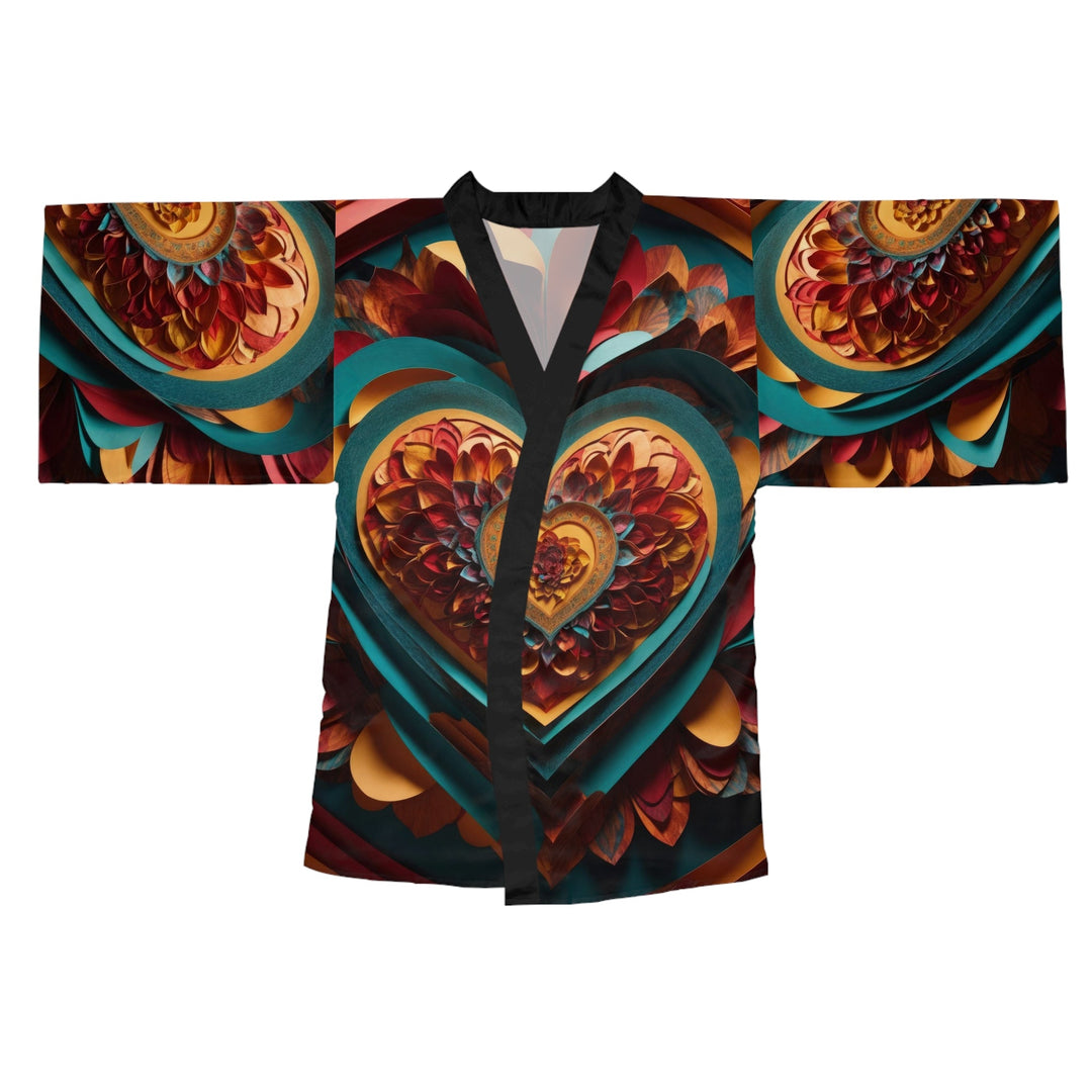 Infinite Layered Heart - Long Sleeve Kimono Robe - All Over Prints - g(0D·IO) - XS - Black -