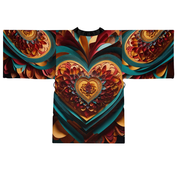 Infinite Layered Heart - Long Sleeve Kimono Robe - All Over Prints - g(0D·IO) - XS - Black -