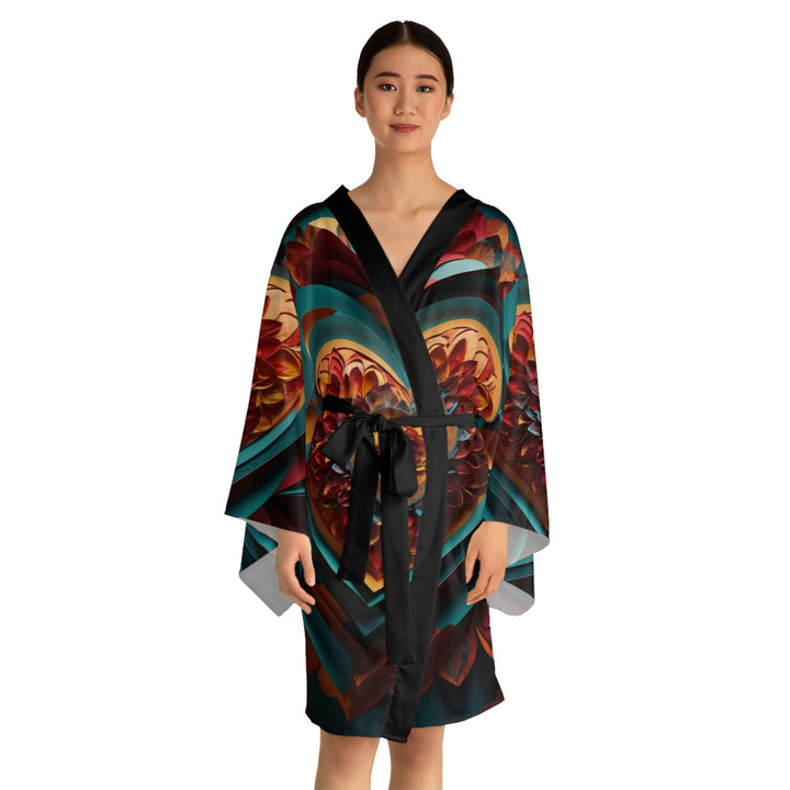 Infinite Layered Heart - Long Sleeve Kimono Robe - All Over Prints - g(0D·IO) - XS - Black -