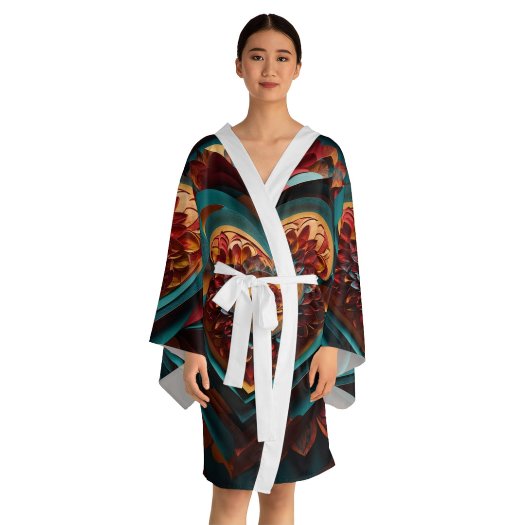 Infinite Layered Heart - Long Sleeve Kimono Robe - All Over Prints - g(0D·IO) - XS - Black -