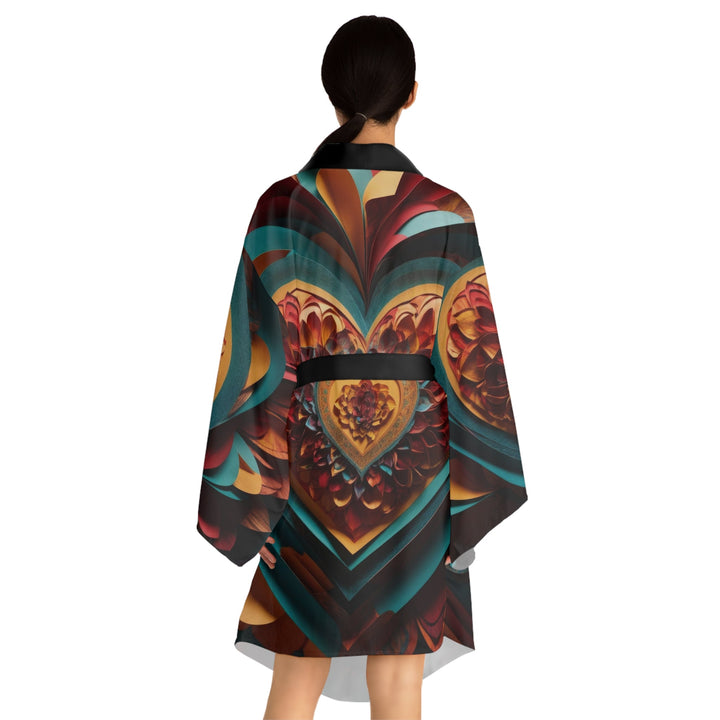 Infinite Layered Heart - Long Sleeve Kimono Robe - All Over Prints - g(0D·IO) - XS - Black -