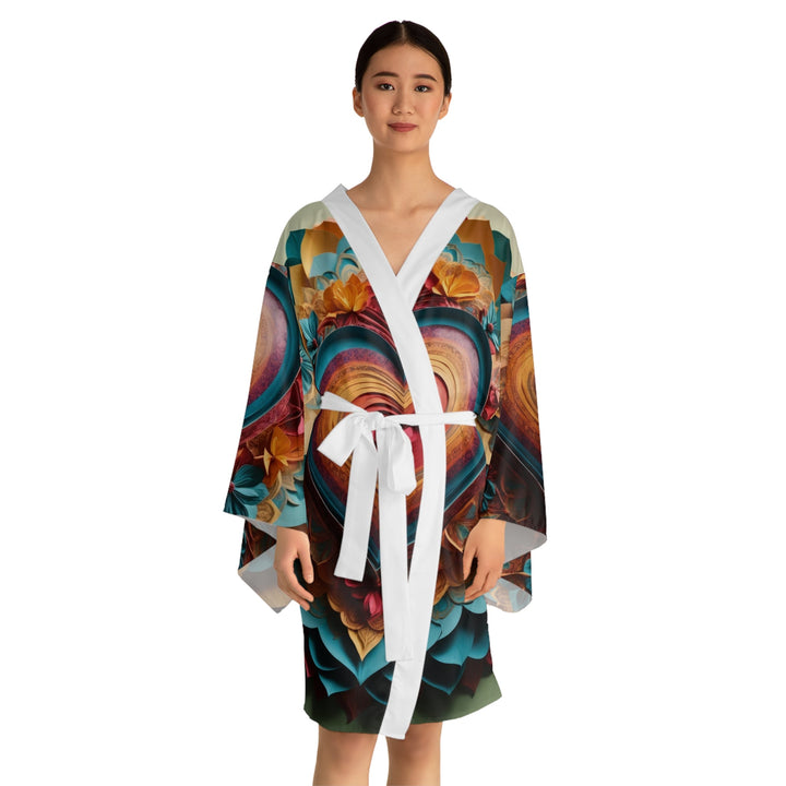 Infinite Layered Heart - Long Sleeve Kimono Robe - All Over Prints - g(0D·IO) - XS - Black -