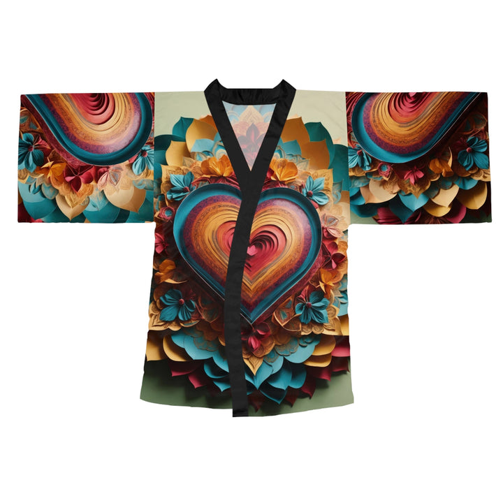 Infinite Layered Heart - Long Sleeve Kimono Robe - All Over Prints - g(0D·IO) - XS - Black -