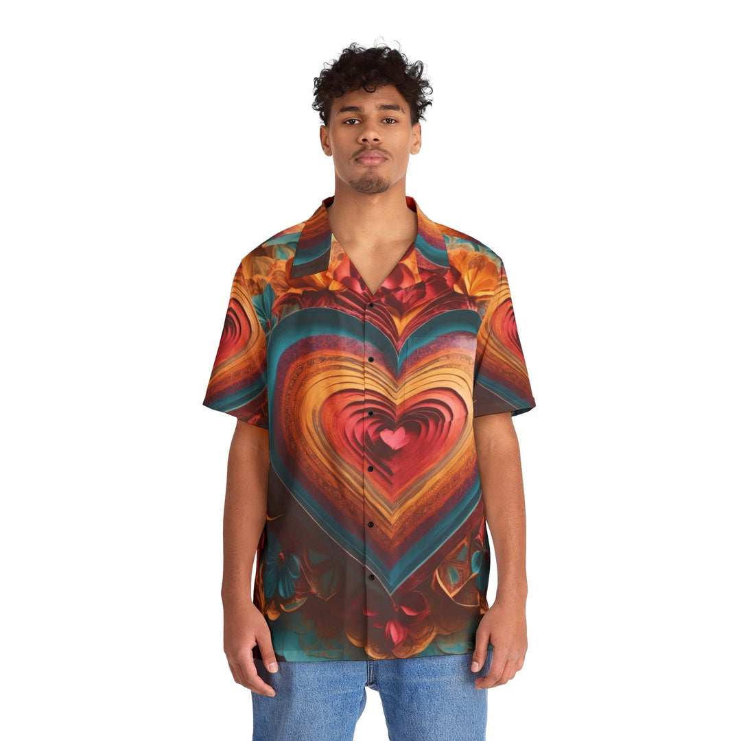 Infinite Layered Heart - Men's Hawaiian Shirt - All Over Prints - g(0D·IO) - S - Black -