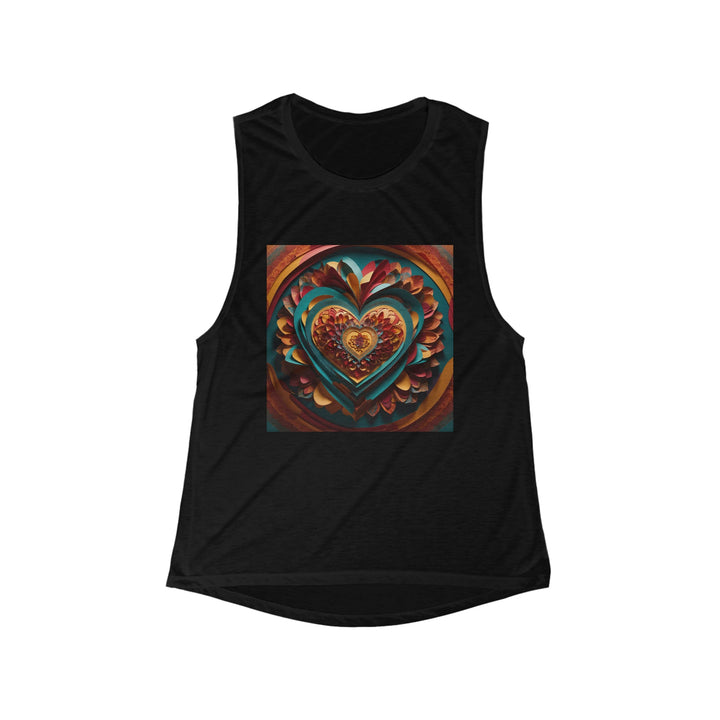 Infinite Layered Heart - Women's Flowy Scoop Muscle Tank - Tank Top - g(0D·IO) - S - Black -