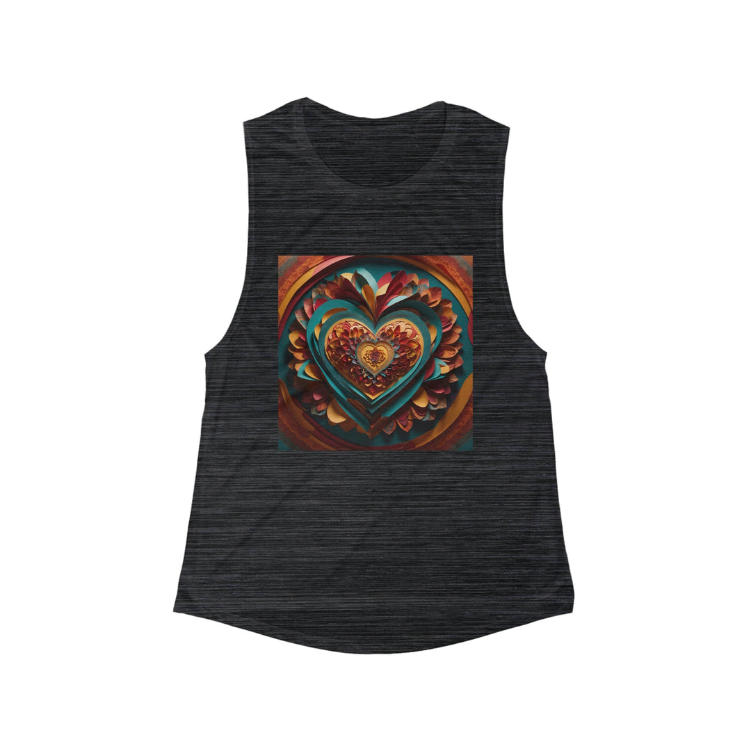 Infinite Layered Heart - Women's Flowy Scoop Muscle Tank - Tank Top - g(0D·IO) - S - Black Slub -