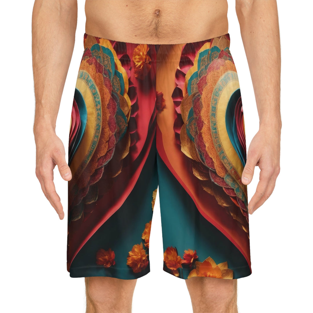 Infinite Layered Hearts - AOP Basketball Shorts - All Over Prints - g(0D·IO) - Seam thread color automatically matched to design - XS -