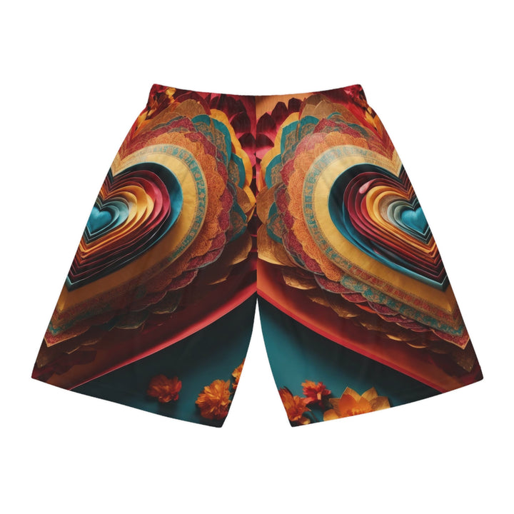 Infinite Layered Hearts - AOP Basketball Shorts - All Over Prints - g(0D·IO) - Seam thread color automatically matched to design - XS -