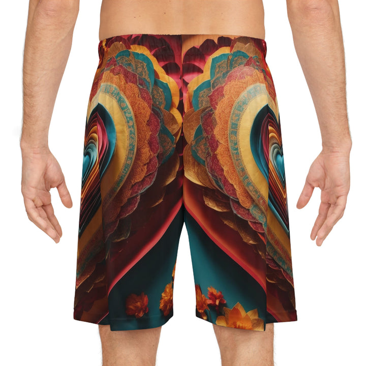 Infinite Layered Hearts - AOP Basketball Shorts - All Over Prints - g(0D·IO) - Seam thread color automatically matched to design - XS -