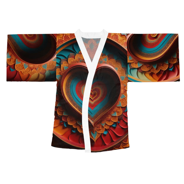 Infinite Layered Hearts - Long Sleeve Kimono Robe - All Over Prints - g(0D·IO) - XS - White -