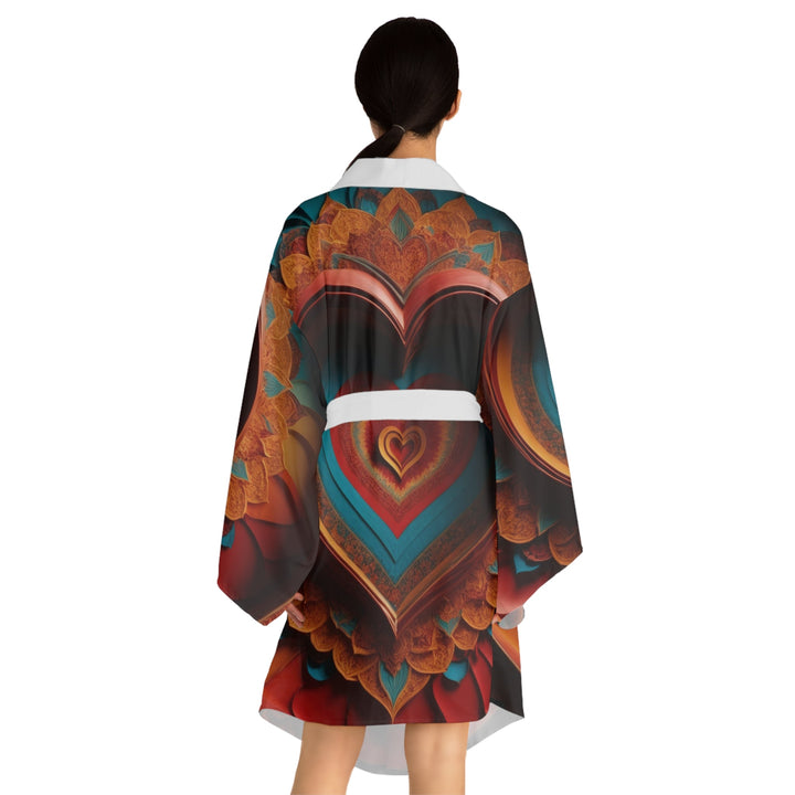 Infinite Layered Hearts - Long Sleeve Kimono Robe - All Over Prints - g(0D·IO) - XS - Black -